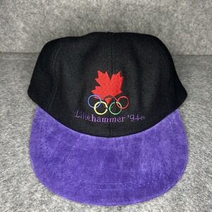 Vtg 90s Olympics Canada Lillehammer 94 Wool Black Purple Strapback Hat